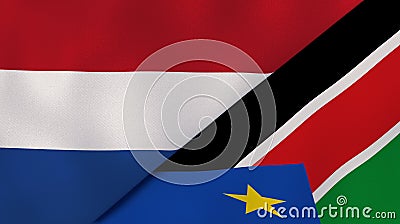 The flags of Netherlands and South Sudan. News, reportage, business background. 3d illustration Cartoon Illustration