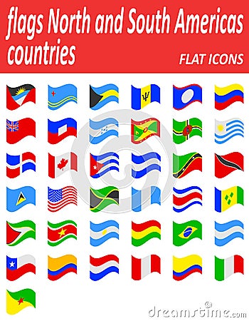 Flags north and south americas countries flat icons vector Vector Illustration