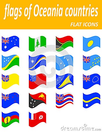 Flags of oceania countries flat icons vector illustration Vector Illustration