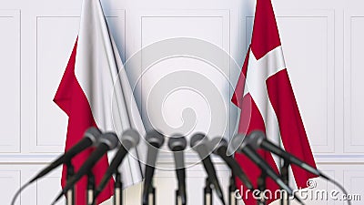 Flags of Poland and Denmark at international meeting or conference. 3D rendering Stock Photo