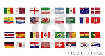 flags of qualified countries to FIFA world cup 2022 in Qatar football cup 3d-rendering Stock Photo