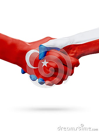 Flags Republic of Turkey, Czech Republic countries, partnership friendship handshake concept. Stock Photo