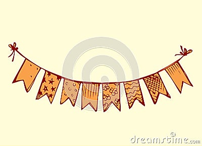 Flags on rope. Vector drawing Vector Illustration