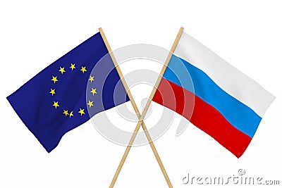 Flags Russia and EU. Isolated 3D illustration Cartoon Illustration
