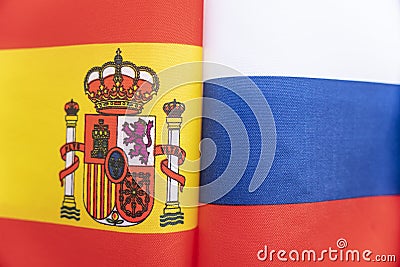 Flags Russia and Spain. concept of international relations between countries. The state of governments. Friendship of peoples Stock Photo