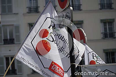 Flags of RÃ©publique et socialisme, French political party Editorial Stock Photo