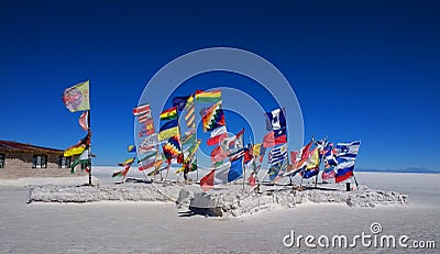 Flags, Salar de Uyuni Bolivia Stock Photo