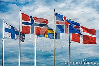 Flags of Scandinavia Stock Photo