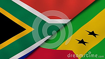 The flags of South Africa and Sao Tome and Principe. News, reportage, business background. 3d illustration Cartoon Illustration