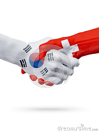 Flags South Korea, Switzerland countries, partnership friendship handshake concept. Stock Photo