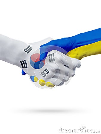 Flags South Korea, Ukraine countries, partnership friendship handshake concept. Stock Photo