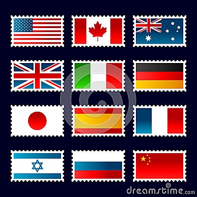 Flags Stamps Vector Illustration