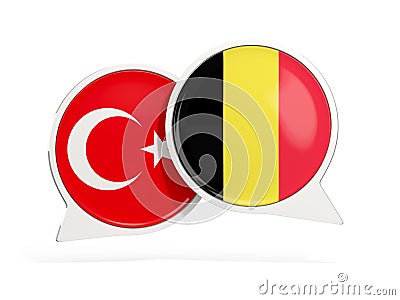 Flags of Turkey and belgium inside chat bubbles Cartoon Illustration