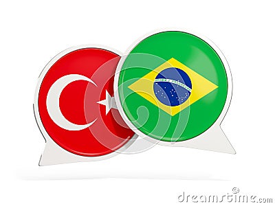 Flags of Turkey and brazil inside chat bubbles Cartoon Illustration