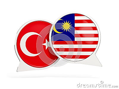 Flags of Turkey and malaysia inside chat bubbles Cartoon Illustration