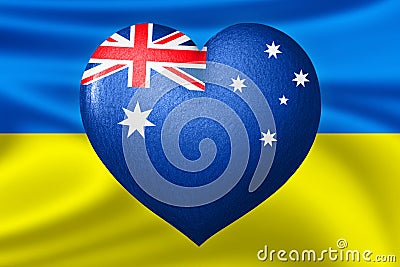 Flags of Ukraine and Australia. Heart color of the flag on the background of the flag of Ukraine. The concept of protection. Stock Photo