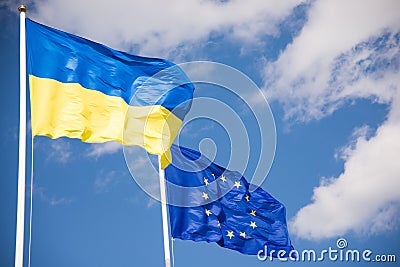 Flags of Ukraine and European Union (EU) Stock Photo