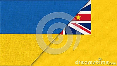Flags of Ukraine and Niue. Treaty between Ukraine and Niue. Island in Oceania Stock Photo