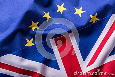 Flags of the United Kingdom and the European Union. UK Flag and EU Flag. British Union Jack flag Stock Photo