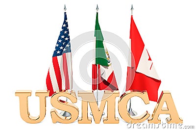 Flags of the United States, Mexico and Canada, USMCA agreement c Stock Photo