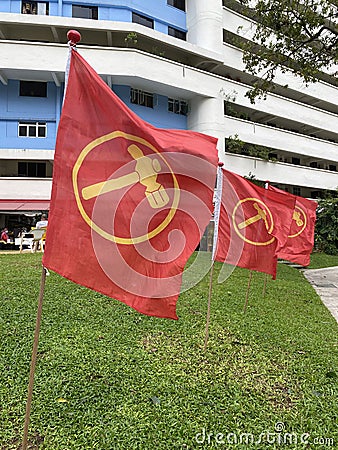 Flags of Workersâ€™ Party GE 2020 Opposition Stronghold in Hougang SMC Editorial Stock Photo