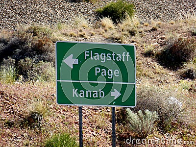 Flagstaff Page and Kanab Road Signage Stock Photo