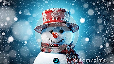 snowman year winter merry season new background celebration snow white christmas snowfall. Generative AI. Stock Photo