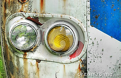 Flaking, Rusting Bus Lights Stock Photo