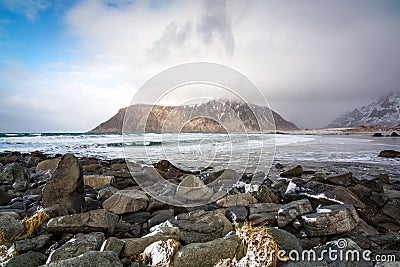 Flakstad beach, Lofoten, Norway Stock Photo