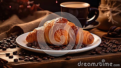 flaky brown croissan food Cartoon Illustration