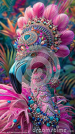 Flamboyant flamingo adorned Stock Photo