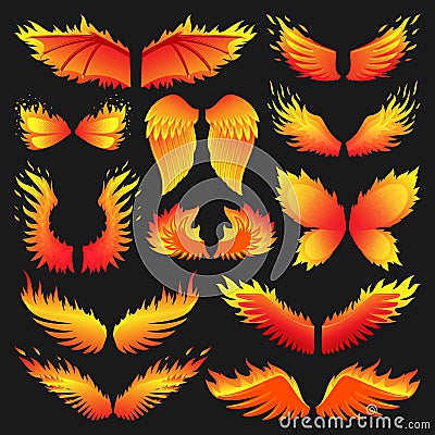 Flame bird fire wings fantasy feather burning blaze fly blazing danger flare glow fiery burn hot art vector illustration Vector Illustration