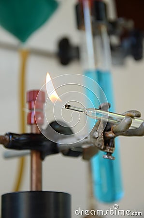 Flame from biogas test rig. Stock Photo