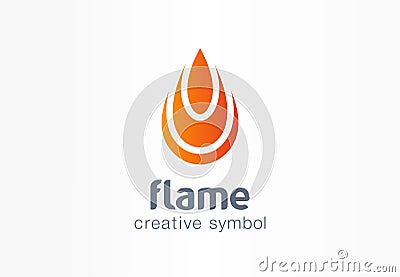 Flame creative symbol concept. Fire energy in drop shape abstract business logo. Flammable water fuel power, ignite heat Vector Illustration