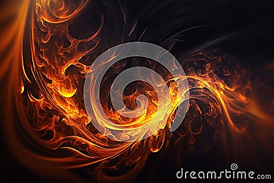 Flame, fire on dark background. Fiery abstraction, hot yellow-red fire. Generative AI Stock Photo