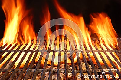 Flame Fire Empty Hot Barbecue Charcoal Grill With Glowing Coals Stock Photo