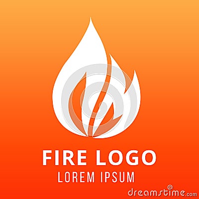 Flame of fire logo design on fire color background Vector Illustration