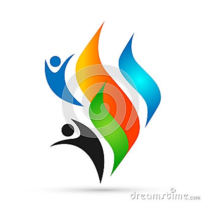 Flame fire people logo, modern flames logotype symbol icon design vector on white background Cartoon Illustration