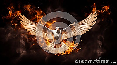 flame flying dove isolated on black background Stock Photo