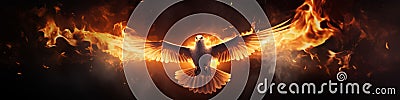 flame flying dove isolated on black background Stock Photo