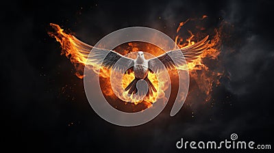 flame flying dove isolated on black background Stock Photo