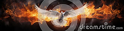 flame flying dove isolated on black background Stock Photo