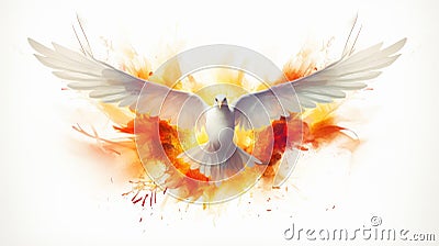 flame flying dove isolated on white background Stock Photo