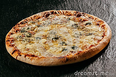 Flame grilled Italian Four Cheese Pizza Stock Photo