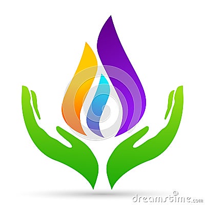 Flame hands care logo water drop logo symbol icon nature drops elements vector design on white background Cartoon Illustration