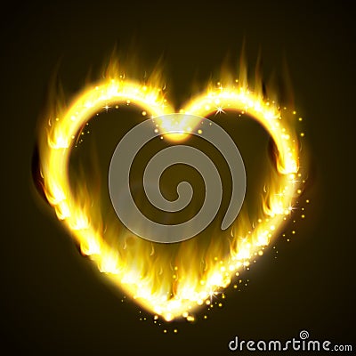 Flame heart on the dark Vector Illustration