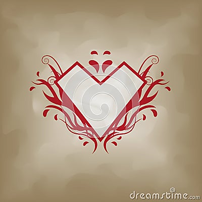 Flame heart on vintage paper Vector Illustration