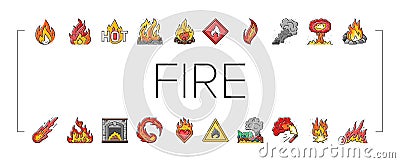 flame hot fire burn bonfire heat icons set vector Vector Illustration