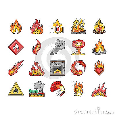 flame hot fire burn bonfire heat icons set vector Vector Illustration