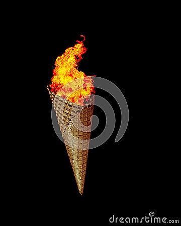 Fire ice cream in waffle horn Stock Photo